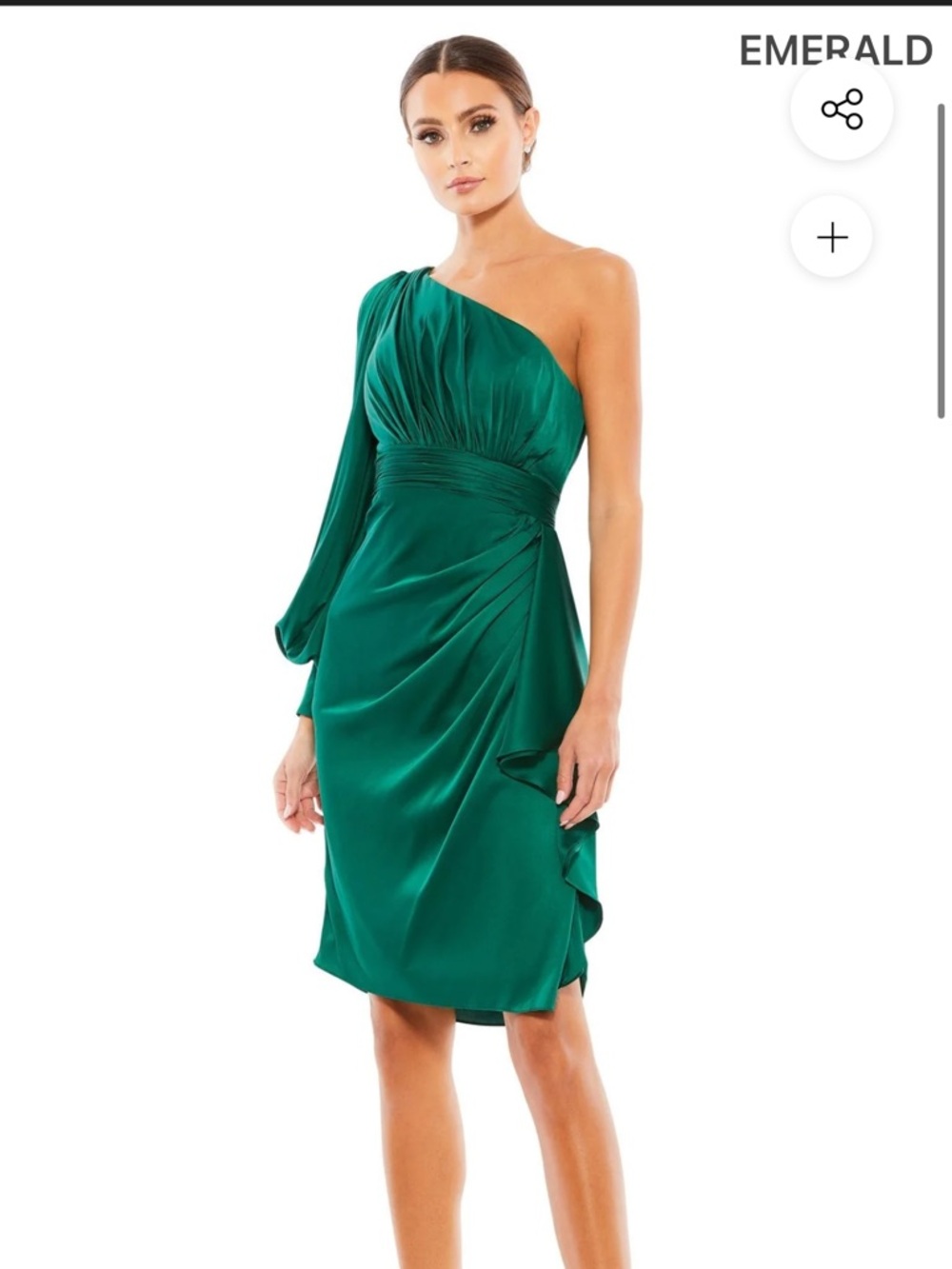 Mac Duggal Emerald One-Shoulder Ruched Cocktail Dress